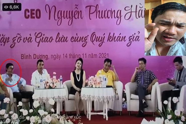 Ông Long Ngô xuất hiện trong buổi livestream của bà Phương Hằng. Ảnh chụp từ clip