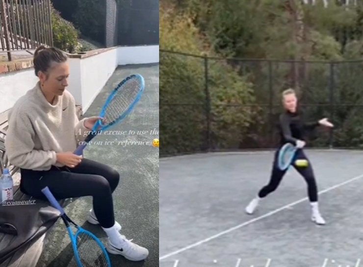 Masha cầm vợt lần đầu tiên sau khi sinh con
