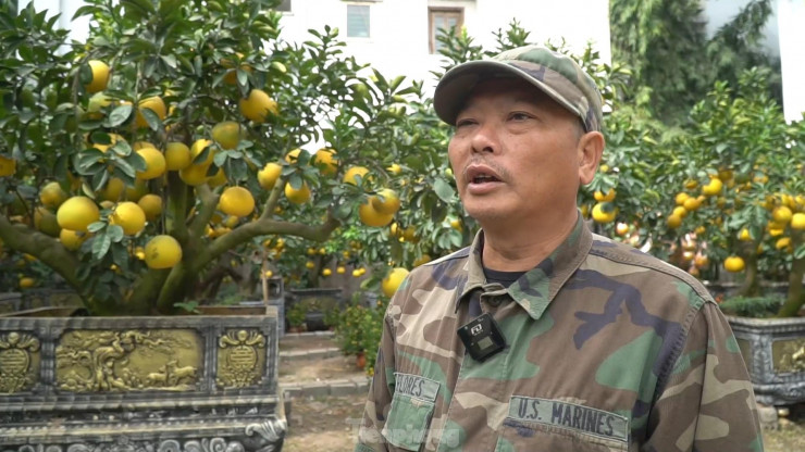 Chủ vườn Nguyễn Kim Thắng (huyện Hoài Đức, Hà Nội) đã bày bán ở đường Lạc Long Quân khoảng 160 chậu bưởi cảnh đủ loại. Ông Thắng chia sẻ: "Năm nay thời tiết ủng hộ nên bưởi nhà tôi ghép đạt, quả đẹp và bóng nên hy vọng bán được giá cao".