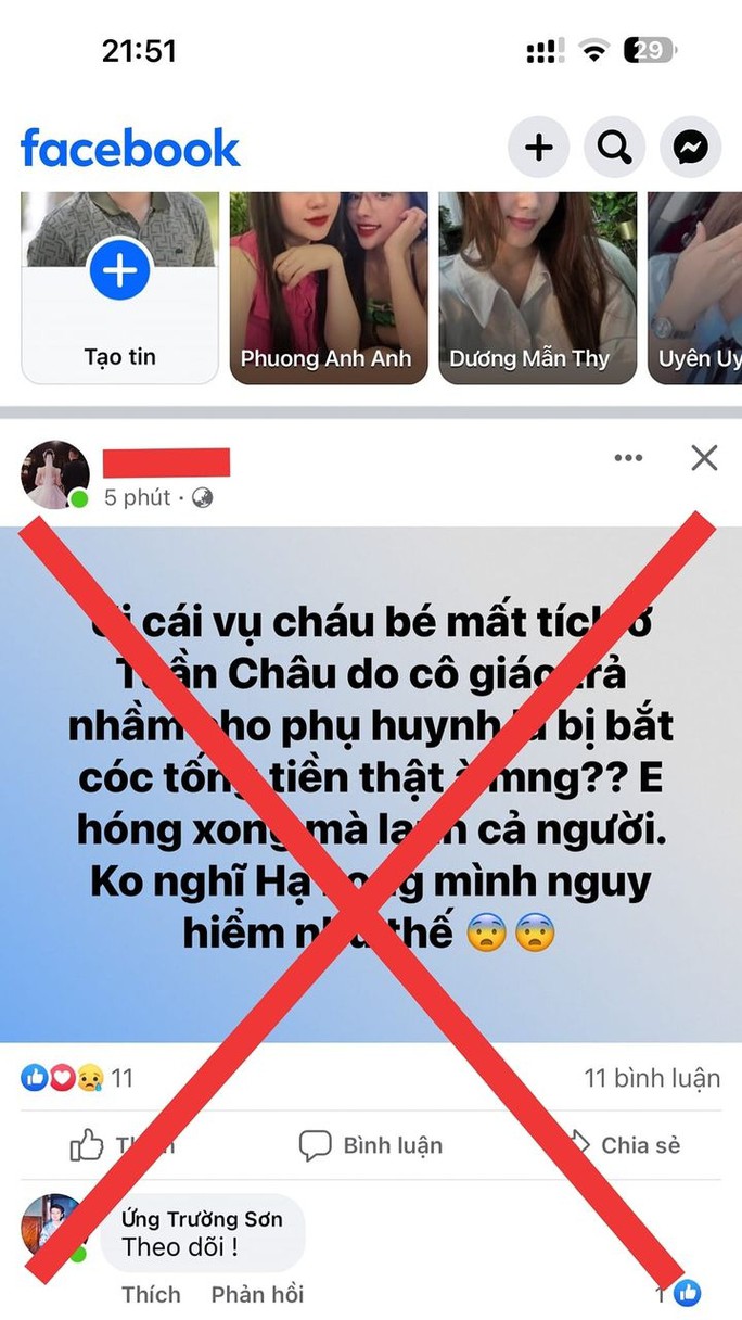 Tài khoản facebook có tên "Thái Ngọc" đã đăng tin giả liên quan đến vụ việc