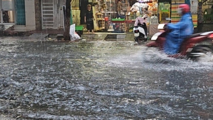 Mưa lớn gây ngập trên đường Nguyễn Công Trứ, quận Sơn Trà.