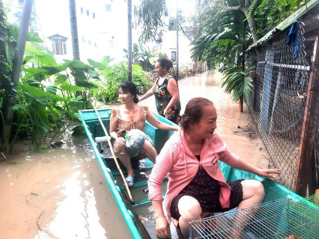 Người dân Bình Dương chèo xuồng trên đường phố sau cơn mưa lớn - 2
