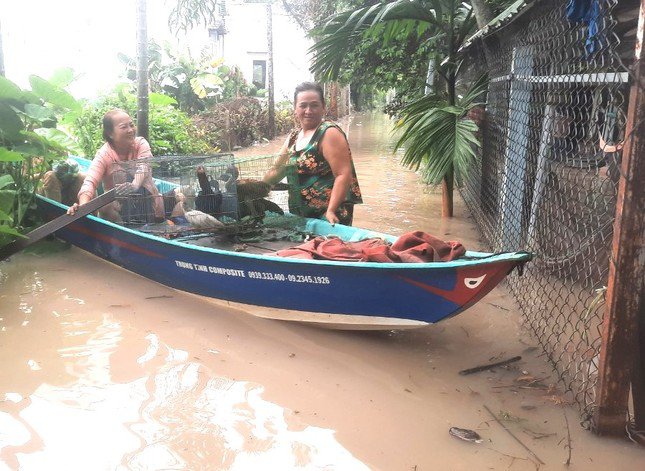 Người dân Bình Dương chèo xuồng trên đường phố sau cơn mưa lớn - 3