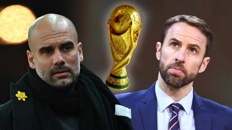 HLV Guardiola (trái)&nbsp;được chờ đợi sẽ thay HLV Southgate tại ĐT Anh