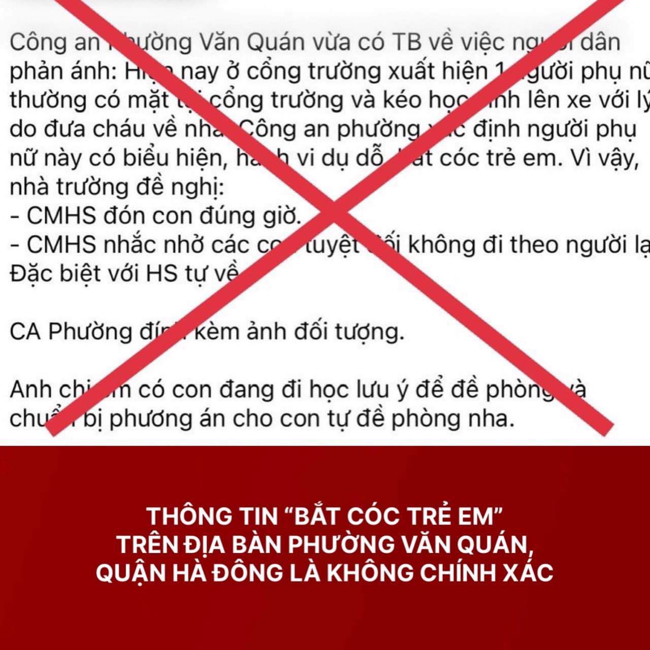 Thông tin đăng tải bắt cóc trẻ em là sai sự thật