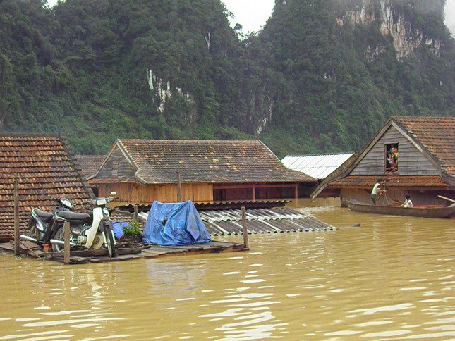 Người dân Tân Hoá đã không thể rời bỏ quê hương bản quán chỉ vì lũ lụt. Cái khó ló cái khôn, ban đầu họ dùng bè gỗ kết lại, khi lũ về để những gia súc, gia cầm, vật dụng thiết yếu như ti vi, xe máy. Người thì vẫn tiếp tục chạy vào núi tránh lũ.