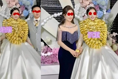 Cô dâu Trung Quốc đeo vàng kín cổ trong đám cưới, khiến dân tình “đỏ mắt” ghen tỵ