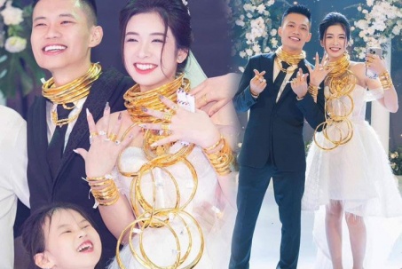 Cô dâu Thanh Hóa đeo từng chuỗi kiềng vàng khiến dân mạng 'vàng mắt'
