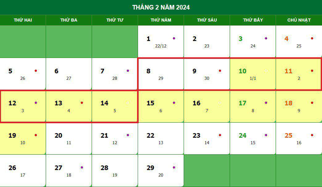 Chi tiết những ngày nghỉ lễ, Tết trong năm 2024 - 2