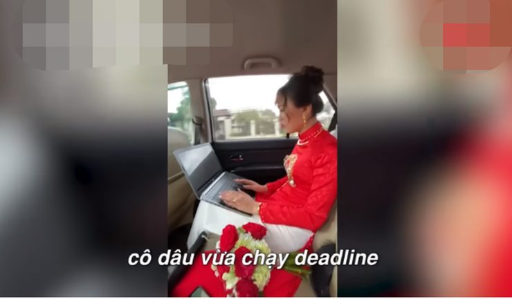 Khoảnh khắc hài hước của cô dâu vừa chạy đám cưới, vừa chạy deadline - 5