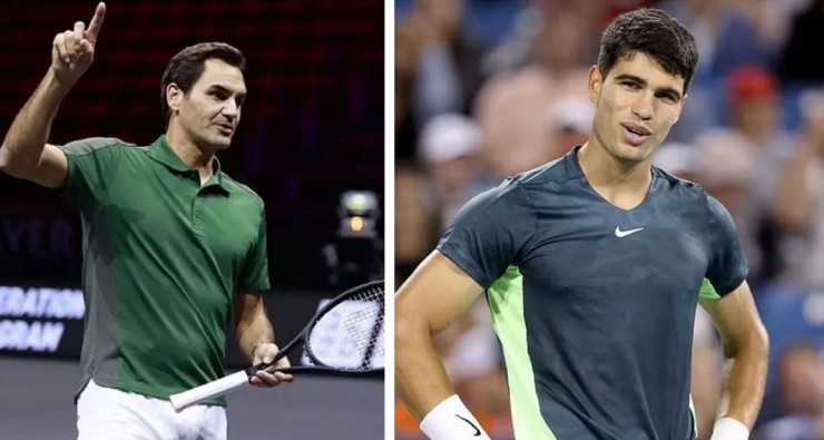 Alcaraz (phải) sẽ thi đấu sự kiện Federer (trái) đồng sáng lập vào năm 2024