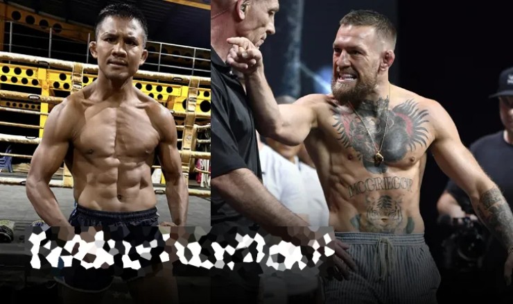 Buakaw (trái) thách McGregor đấu võ thuật ở sự kiện chiến đấu tay trần