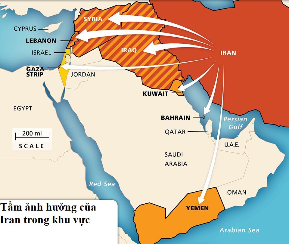 Tầm ảnh hưởng của Iran trong khu vực. Ảnh: AIPAC