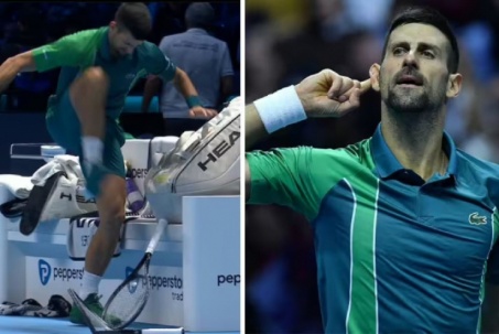 Djokovic đạp gãy 2 chiếc vợt, "giằng xé" tâm lý vì kỷ lục