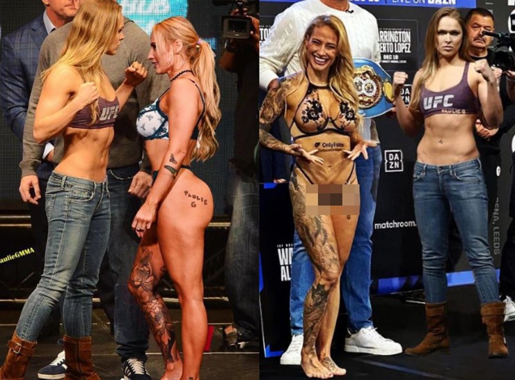 Bridges (tattooed girl) dreams of a match with former "UFC Queen" Rousey (jeans)