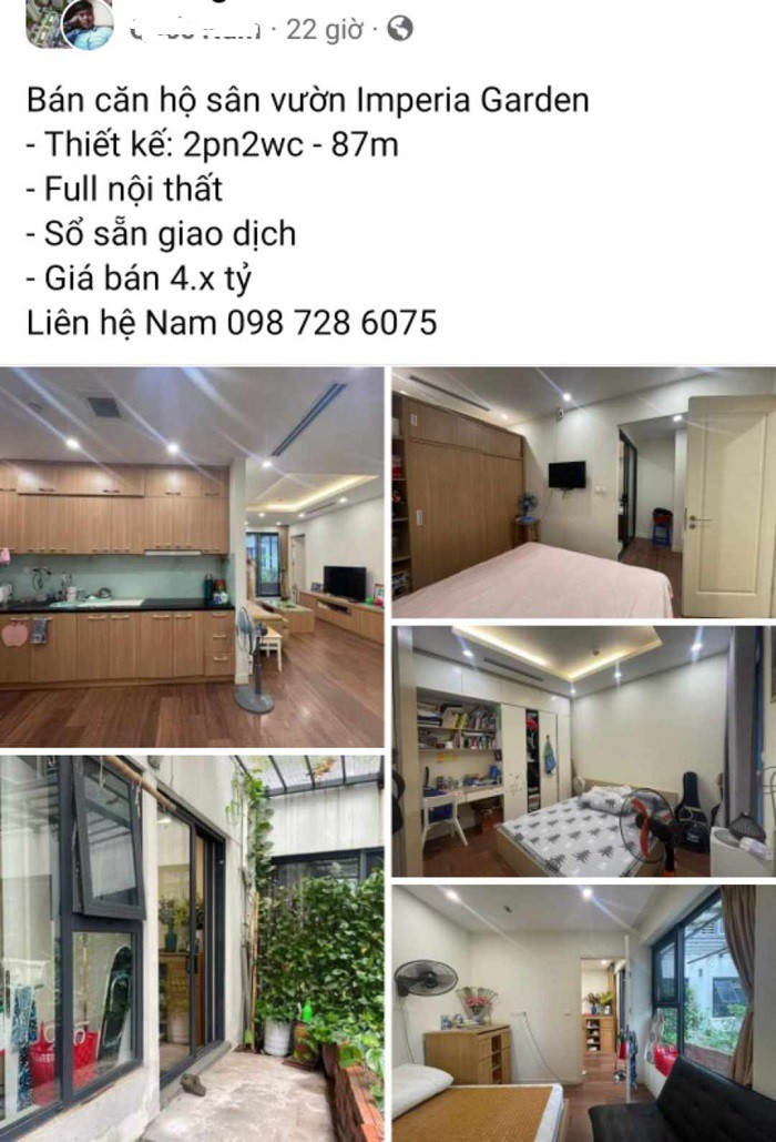 Một căn hộ 2 ngủ gồm 70m trong nhà và 17m2 sân được môi giới chào giá hơn 4 tỷ đồng