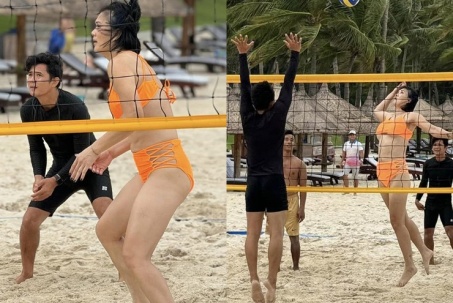 Người đẹp bóng chuyền Kim Huệ mặc bikini chơi bóng ở bãi biển, fan khen “chấp” cả đội nam