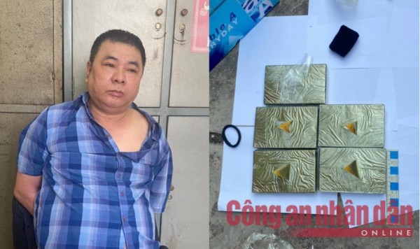 Đối tượng Nguyễn Hồng Sơn và 5 bánh heroin bị thu giữ.