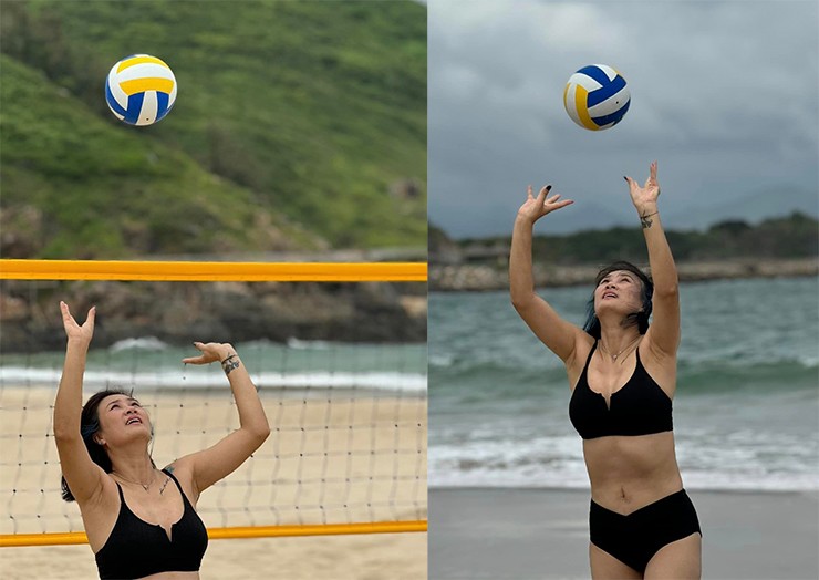 Hoa khôi bóng chuyền Kim Huệ mặc bikini chơi bóng ở bãi biển lại khiến fan trầm trồ - 2