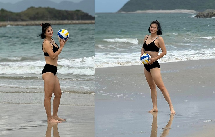 Hoa khôi bóng chuyền Kim Huệ mặc bikini chơi bóng ở bãi biển lại khiến fan trầm trồ - 1