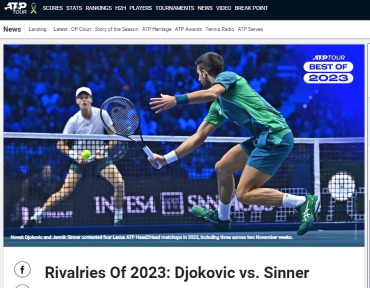 ATP đánh giá Djokovic và Sinner là cặp "kỳ phùng địch thủ" năm 2023