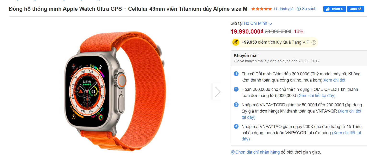 Apple Watch Ultra đang được giảm giá khá mạnh.