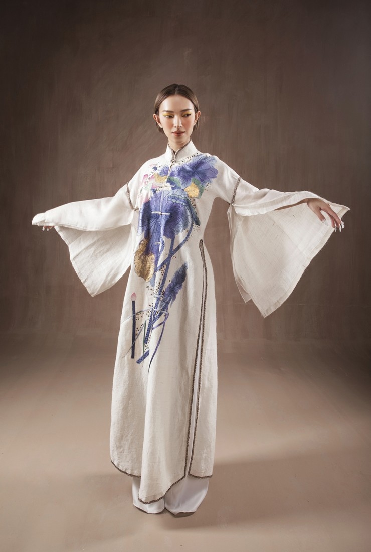 Châu Bùi xuất hiện ấn tượng khi diện áo dài sợi dứa của NTK Vũ Việt Hà - 5