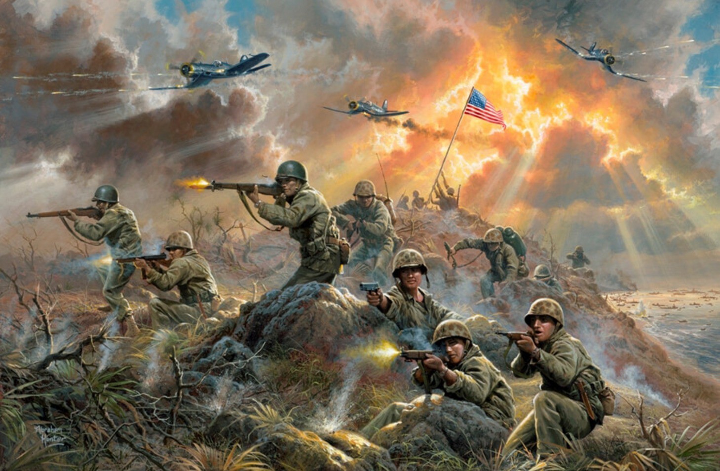 Tranh vẽ&nbsp;quân Mỹ trong trận chiến trên đảo Iwo Jima. Nguồn: Thisiswhywestand