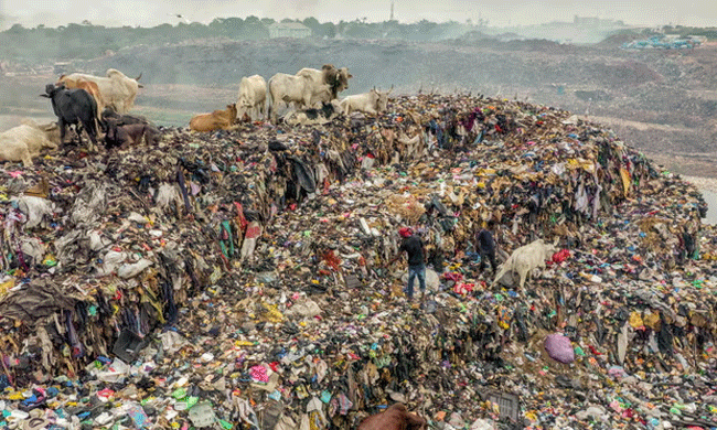 'Da giả có hại trong quá trình sản xuất và thải bỏ' … quần áo tại bãi rác ở Accra, Ghana.