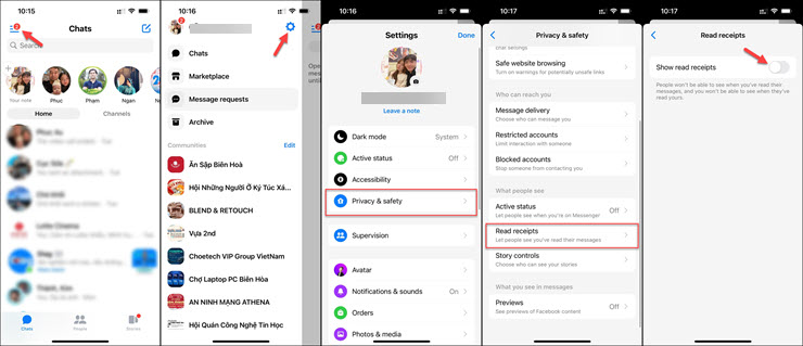 Các bước ẩn thông báo đã đọc tin nhắn trên Messenger.