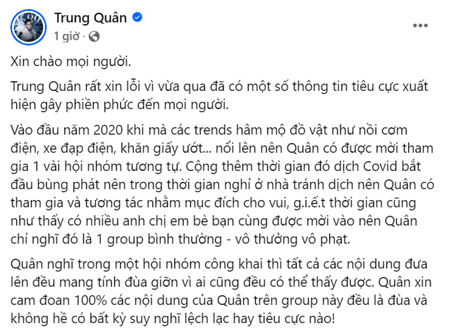 Trung Quân Idol xin lỗi khán giả và giải thích về sự việc.