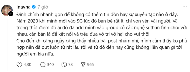 Lena giải thích về việc hiện diện trong group chứa nội dung khiếm nhã.