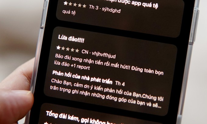 Một người làm theo hướng dẫn nhưng không nhận được tiền như giới thiệu, đánh giá 1* trên kho ứng dụng. Ảnh: Lưu Quý