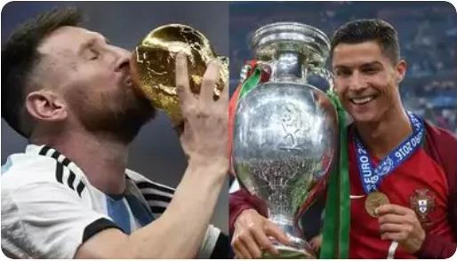 Ronaldo chỉ có 36 danh hiệu, còn Messi có đến 46 danh hiệu. Ảnh:T.I