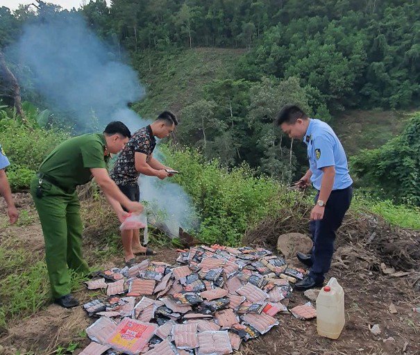 Tiêu hủy gần 200kg xúc xích nhập lậu (Ảnh: DMS).