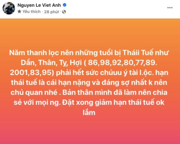 Bài viết nhằm giới thiệu trang bán vật phẩm phong thủy của Việt Anh trên trang cá nhân tối 6/10.