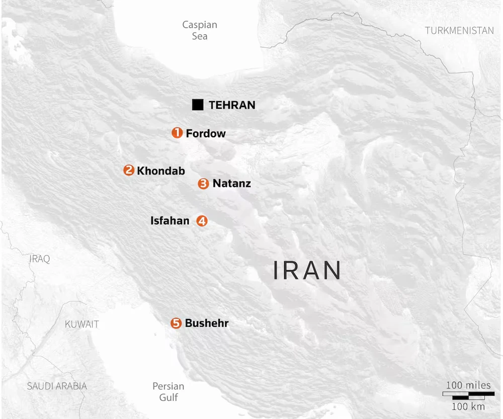 5 cơ sở hạt nhân chính của Iran. Ảnh: REUTERS