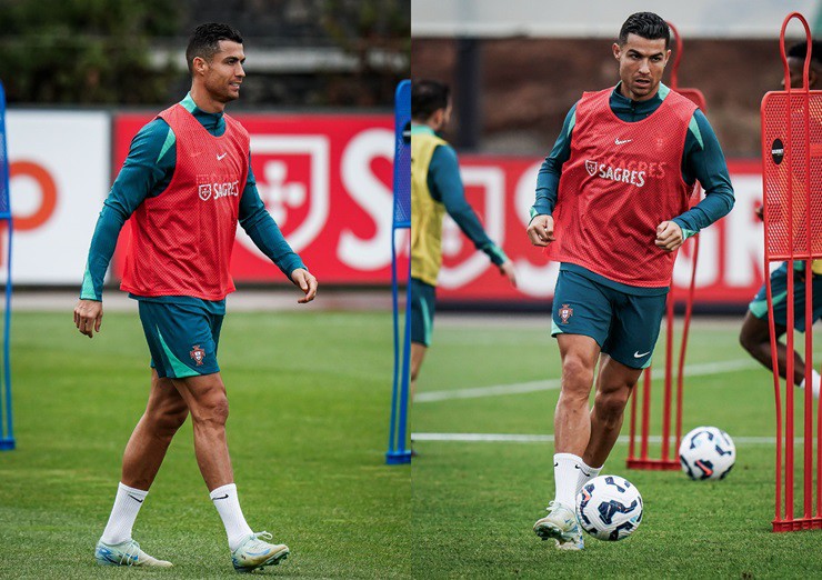 Ronaldo trong buổi tập của Bồ Đào Nha chuẩn bị cho 2 trận đấu ở Nations League sắp tới