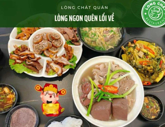 Thực đơn của Lòng Chát Quán hội tụ đủ các món ngon như lòng thập cẩm, lòng xe điếu, lòng xào dưa, mẹt nướng xèo xèo, tràng ngon, cháo lòng, dạ dày cổ hũ, nõn đuôi chiên nhân sụn,...