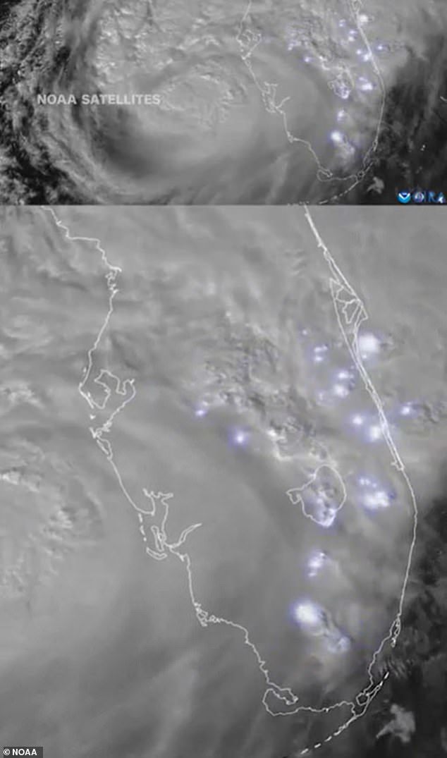 Những tia sét lan rộng khắp phía Nam của bang Florida khi cơn bão đổ bộ. Ảnh: NOAA