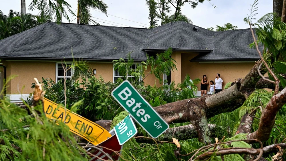 Cây cối ngã đổ tại TP Fort Myers, bang Florida (Mỹ) do bão Milton ngày 9-10. Ảnh: AFP