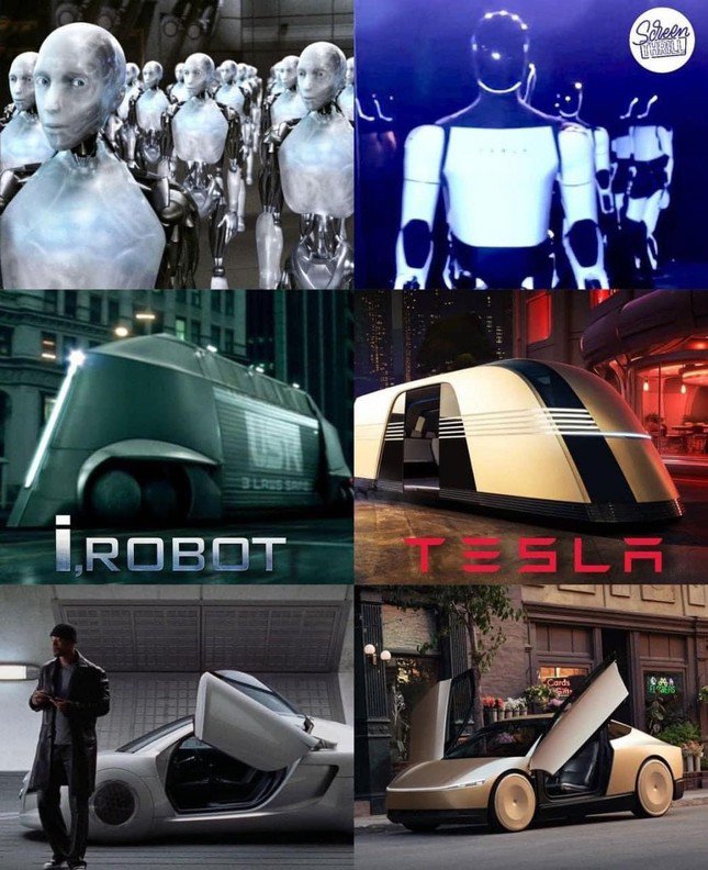 Alex Proyas chia sẻ ảnh so sánh giữa các sản phẩm máy móc trong I, Robot và Tesla. Ảnh: X.