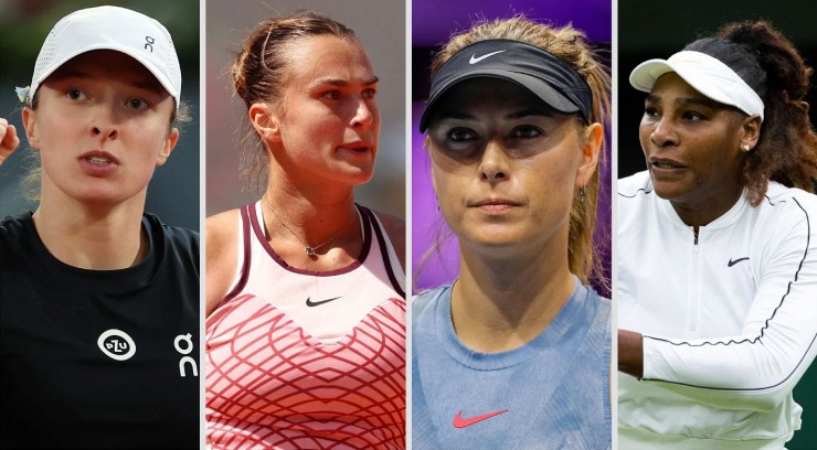 Cặp Swiatek và Sabalenka (bên trái) vừa vượt qua kỷ lục thắng của Sharapova và Serena (bên phải)