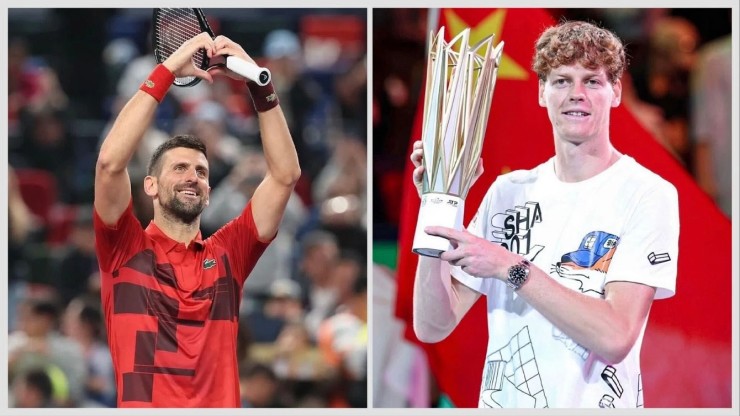 Djokovic (áo đỏ) và Sinner (áo trắng) đều có những kết quả tích cực sau Thượng Hải Masters 2024