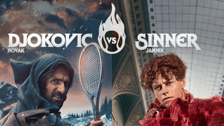 Djokovic (bên trái) có cơ hội "đòi nợ" Sinner (bên phải) tại bán kết Six Kings Slam 2024
