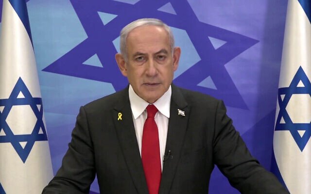 Thủ tướng Israel Benjamin Netanyahu phát biểu sau khi quân đội hạ sát thủ lĩnh Hamas. Ảnh: Times of Israel.