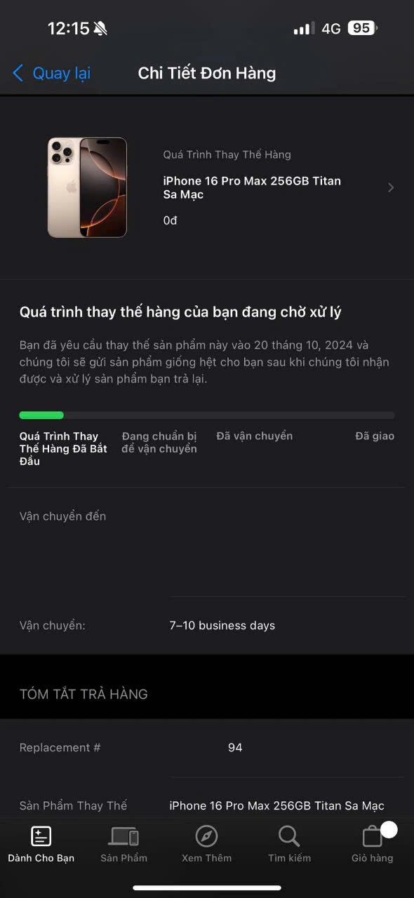 Phía Apple đã tạo đơn hàng thay thế. Ảnh: NVCC