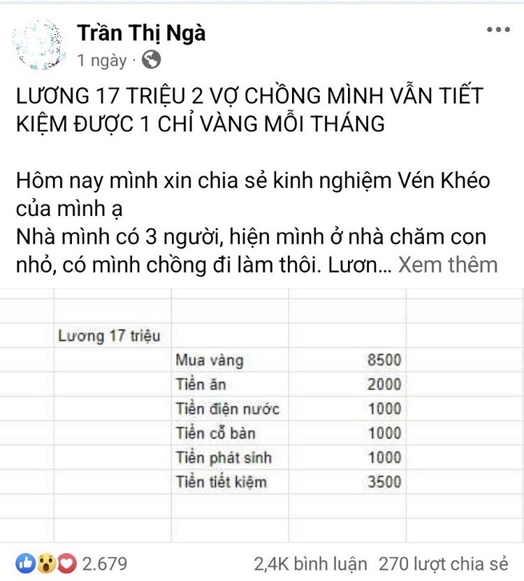 Bài chia sẻ của chị Ngà với hàng nghìn lượt bình luận, quan tâm. (Ảnh chụp màn hình).