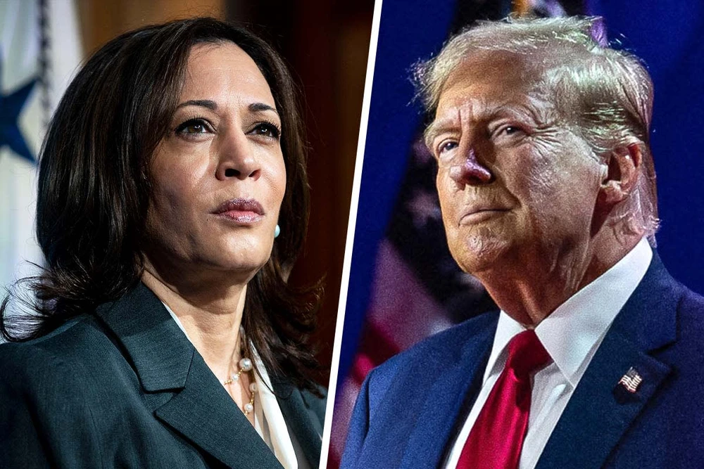 Trong 7 bang chiến trường, Phó Tổng thống Kamala Harris dẫn trước ông cựu Tổng thống Donald Trump ở 4 bang. Ảnh: NBC NEWS