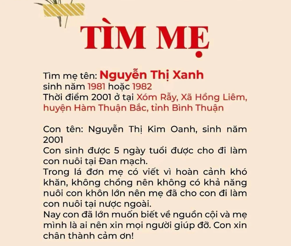 Chỉ chưa đầy 1 giờ đưa thông tin lên Facebook, cô gái người đan Mạch đã tìm được mẹ ruột.